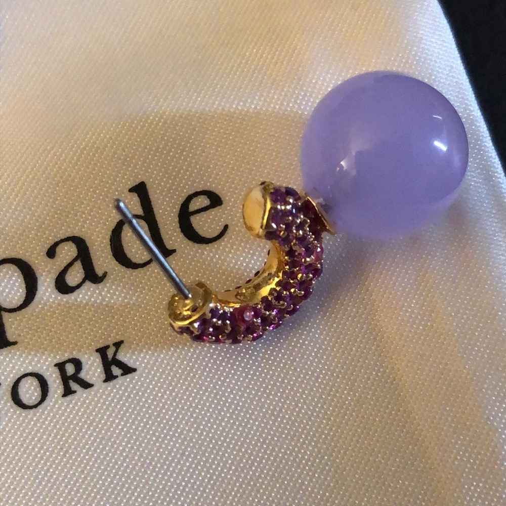 Kate Spade Showtime Huggie Hoop Earrings With Red Crystal & Purple Bead NWT - Picture 9 of 14
